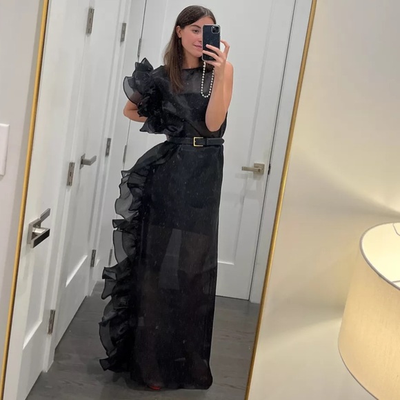 Marlies Grace Bea Dress Ruffle Sheer Satin black XS X Small maxi formal NEW - Picture 5 of 16